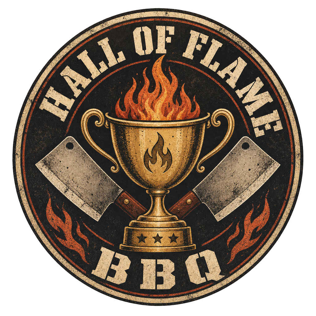 Hall of Flame BBQ trophy logo